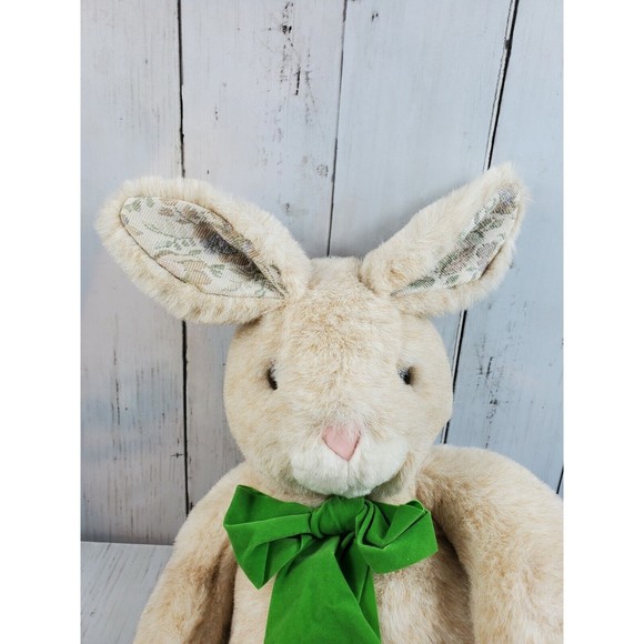 Westcliff Collection Bunny Rabbit Plush Tan Tall Ears Toy Vintage Rope Bow Green - Picture 2 of 10